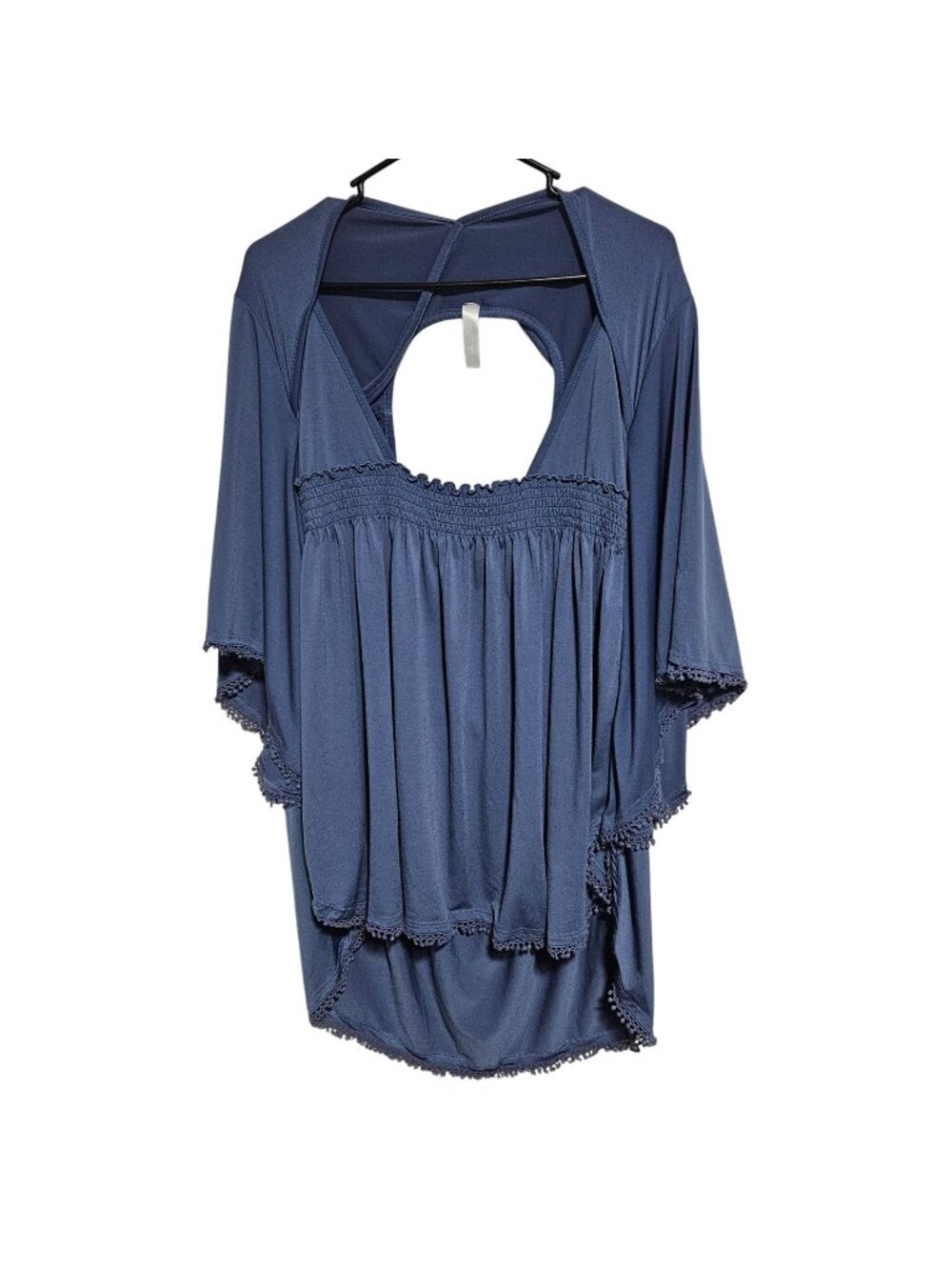 Swim Cover Up Womens Plus Size 22 24 Blue Knit Open Back Crochet Trim Summer